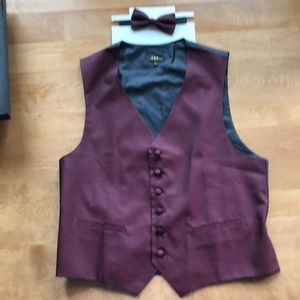 Louis Roth Vest & Bow Tie. Mens Large. Black & Red